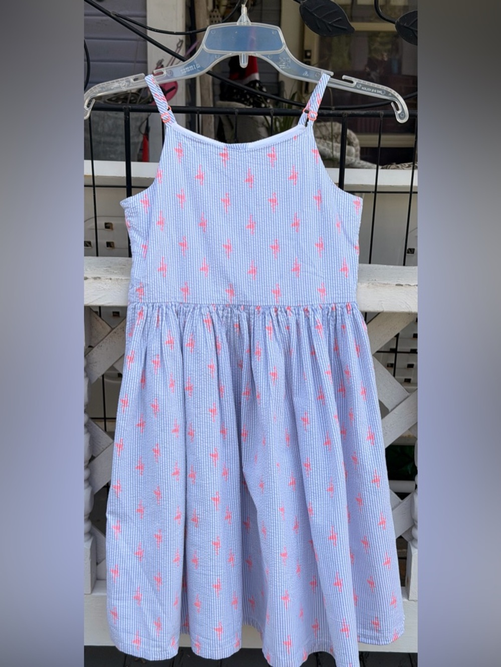 Gymboree Light Blue Seersucker Dress with Pink Flamingo Print